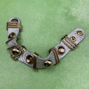 STAR KING Soft Silver Leather Chunky Snap Jeweled Bracelet Punk Boho